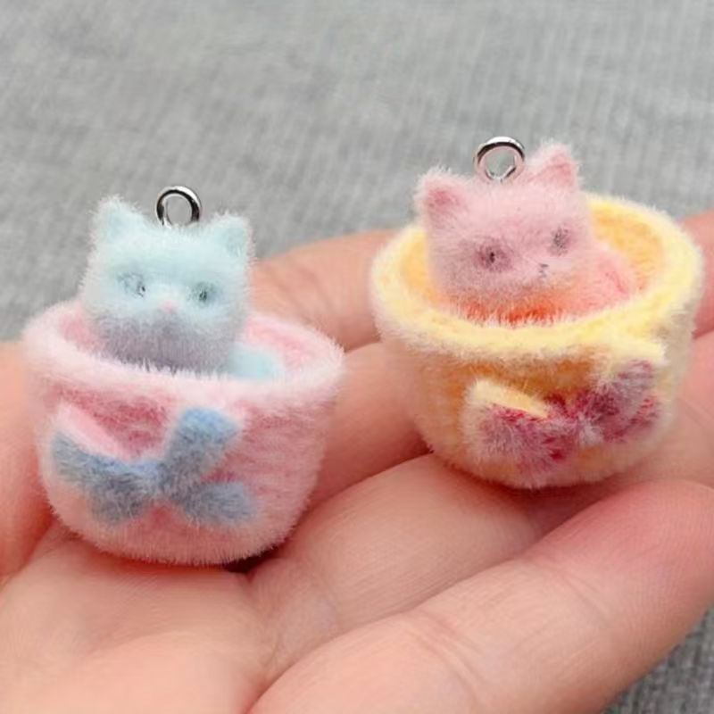 Earrings - 4개입 3D 플러시 레진 고양이 펜던트,