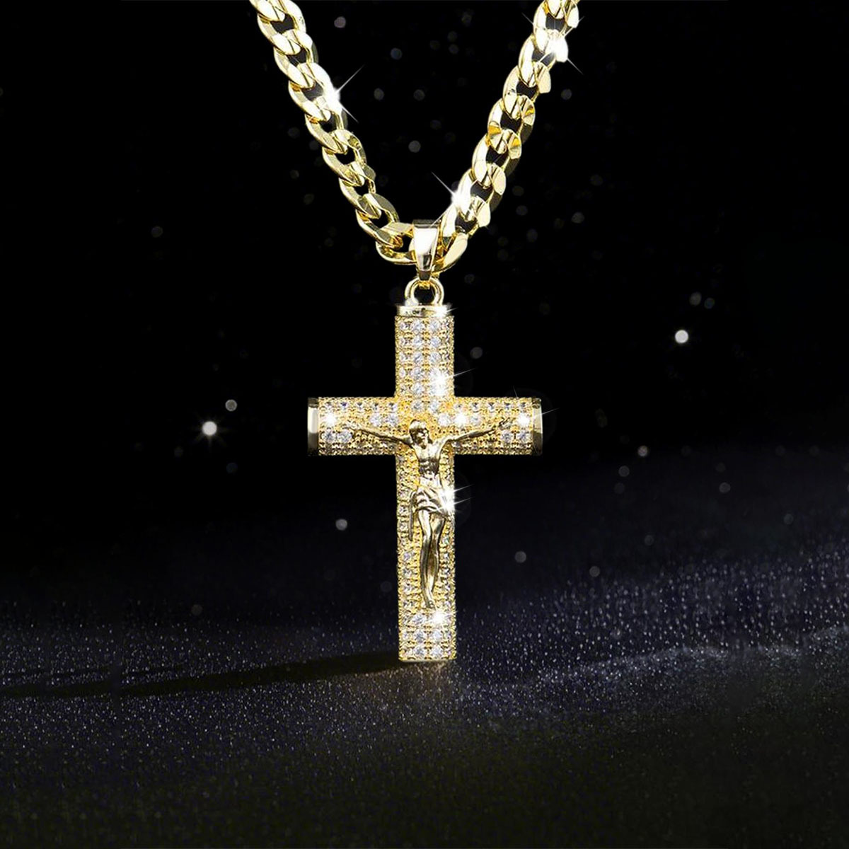 Cross Pendant Necklace Gold - 남성용 금도금 십자가 목걸이, 첨단 나노기술