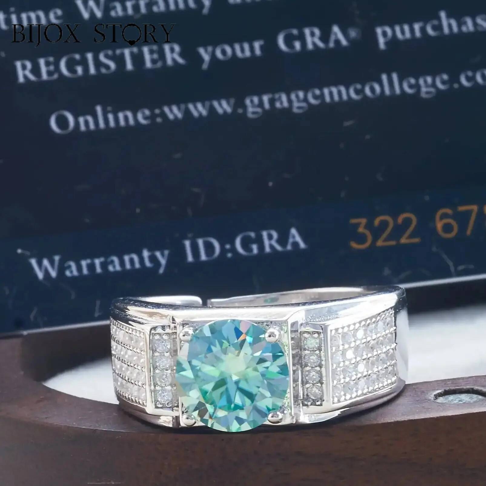 Moissanite Engagement Ring 1 Carat - 남성용 천연 블루 컬러 모이사나이트 반지,