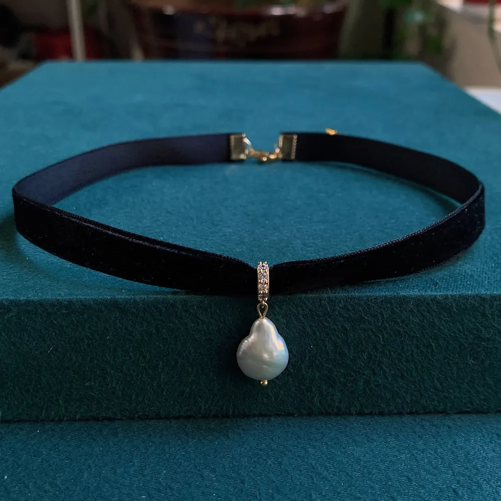 Pearl Choker Necklace Vintage - 여성용 블랙 벨벳 리본 초커, 불규칙