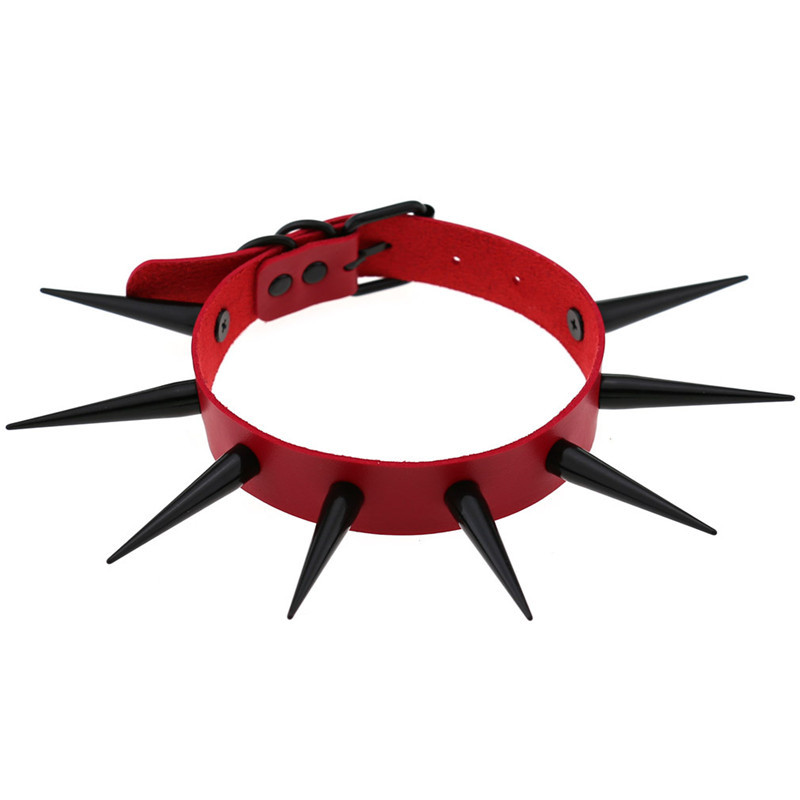 Goth Punk Spike Choker - 남녀공용 빨간색 롱 스파이크 초커, 펑크