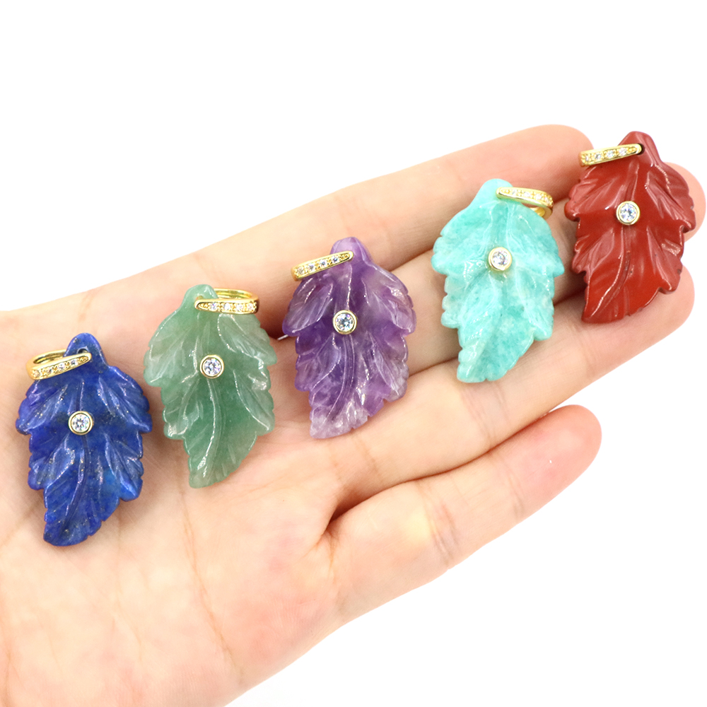 Crystal Pendant Necklace Natural Stone - 천연석 크리스탈 잎과 지르콘 펜던트 여성을위한