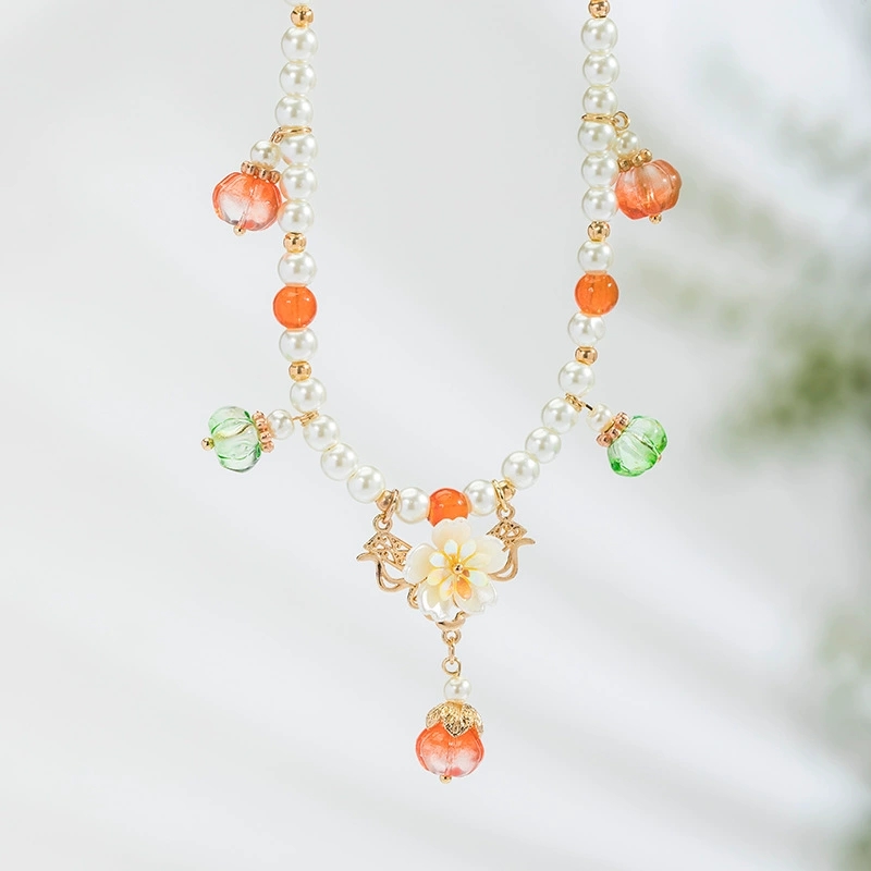Pearl Choker Necklace Vintage - 호박 펜던트와 빈티지 진주 목걸이 중국어