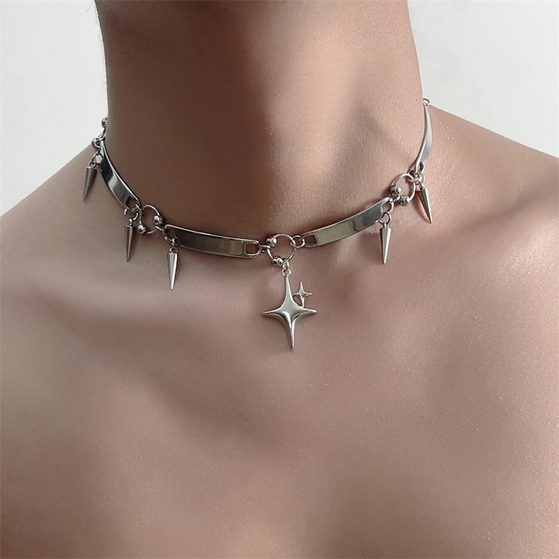 Goth Punk Spike Choker - 힙합 스테인리스 스틸 펑크 스타 리벳