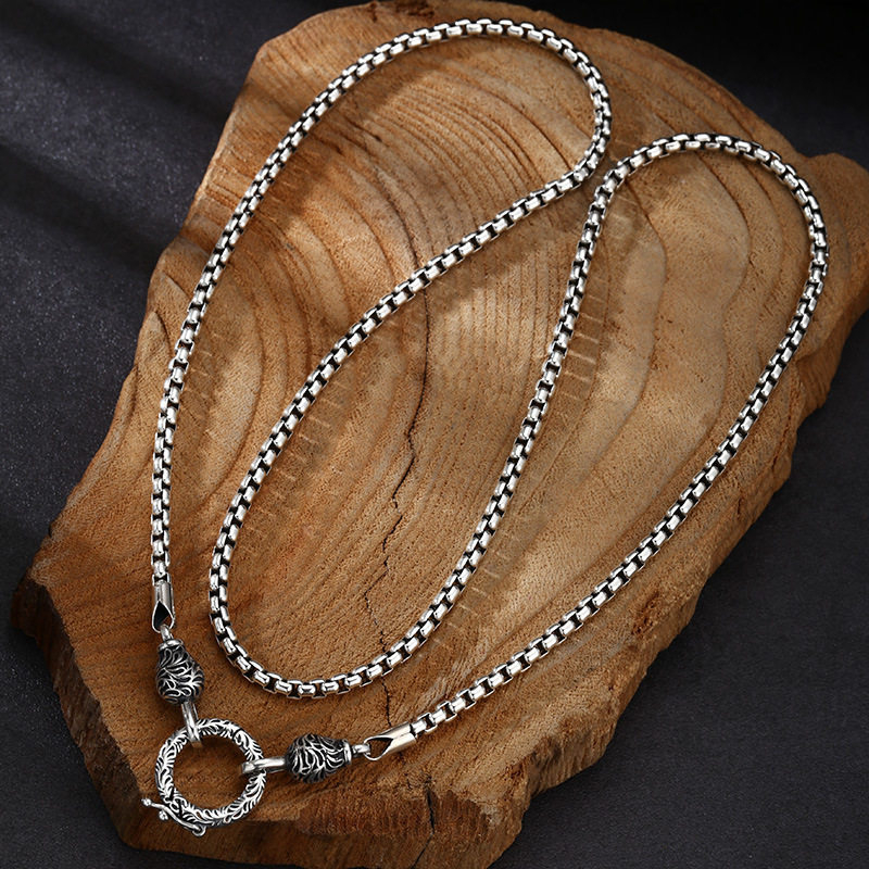 925 Sterling Silver Chain Necklace Men - OUYADI 925 스털링 실버 레트로 박스