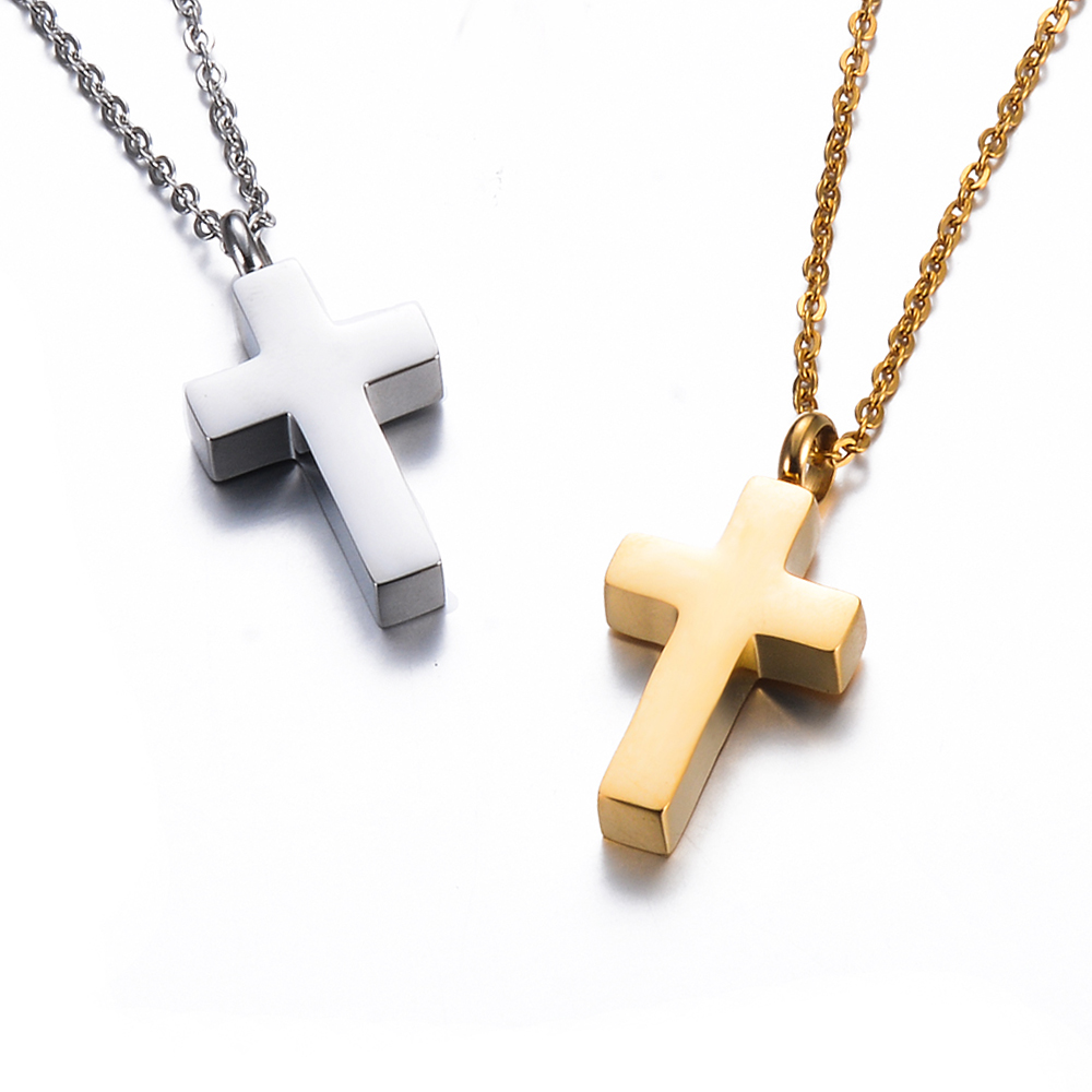 Cross Pendant Necklace Gold - 유골용 스테인레스 스틸 화장 십자가 유품