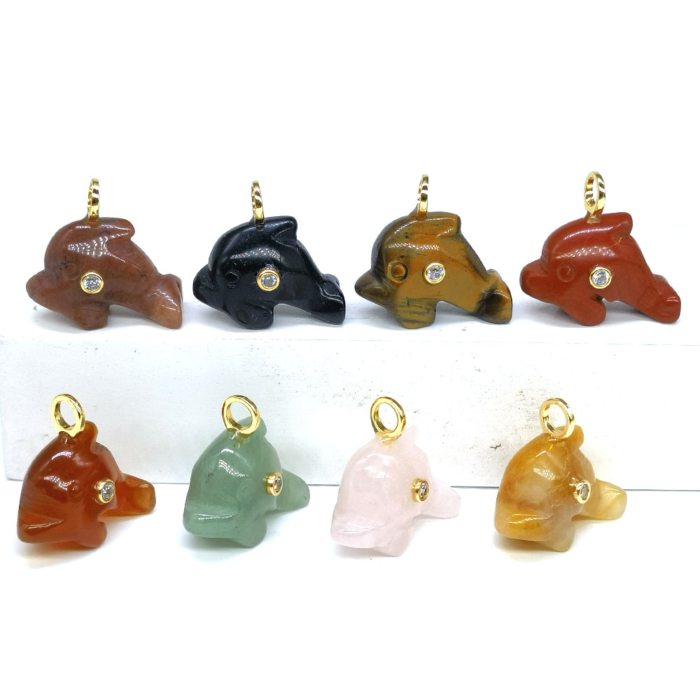 Crystal Pendant Necklace Natural Stone - 26mm 미니 돌고래 모양 조각상 천연