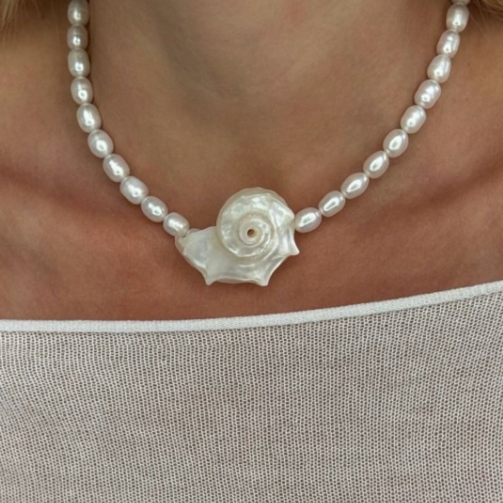 Pearl Choker Necklace Vintage - 빈티지 보헤미안 천연 조개 펜던트 목걸이