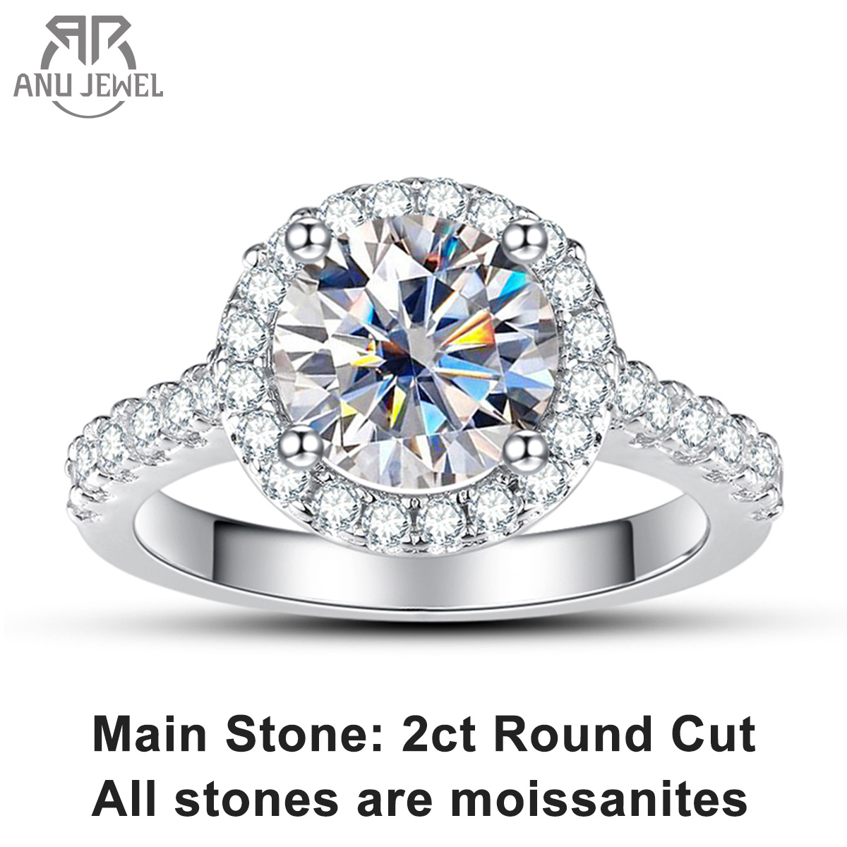 Moissanite Engagement Ring 1 Carat - AnuJewel 2 캐럿 D 컬러 Moissanite