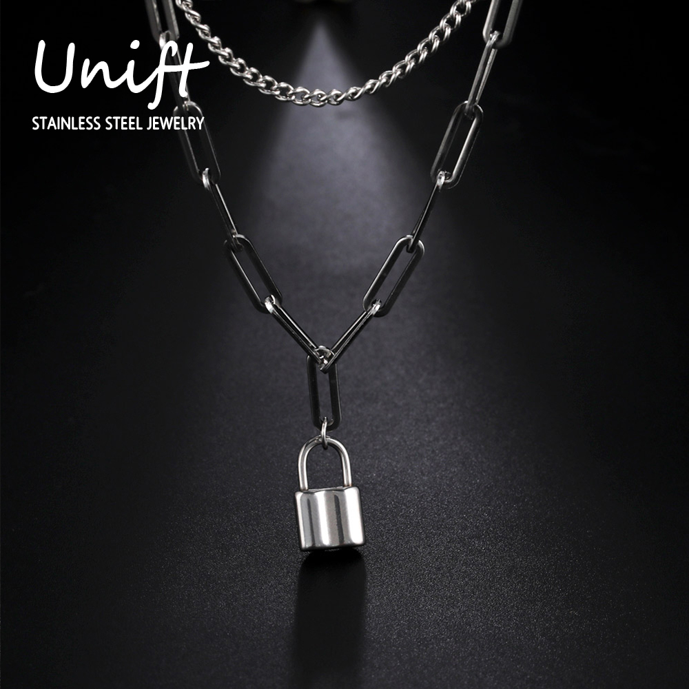 Layered Pendant Necklace Aesthetic - Unift 심미적 자물쇠 펜던트 남성 목걸이,