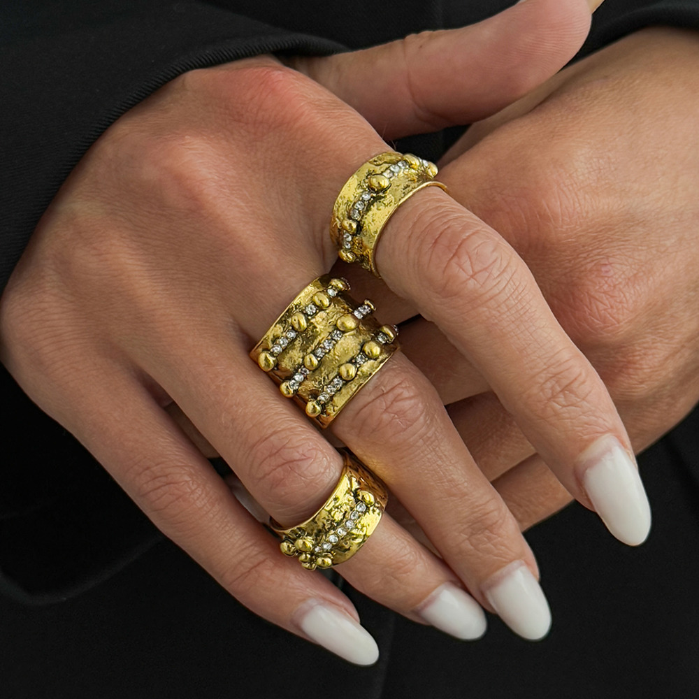 Vintage Punk Knuckle Rings Set - Ingemark 3Pcs 빈티지 인레이 라인스톤 조절