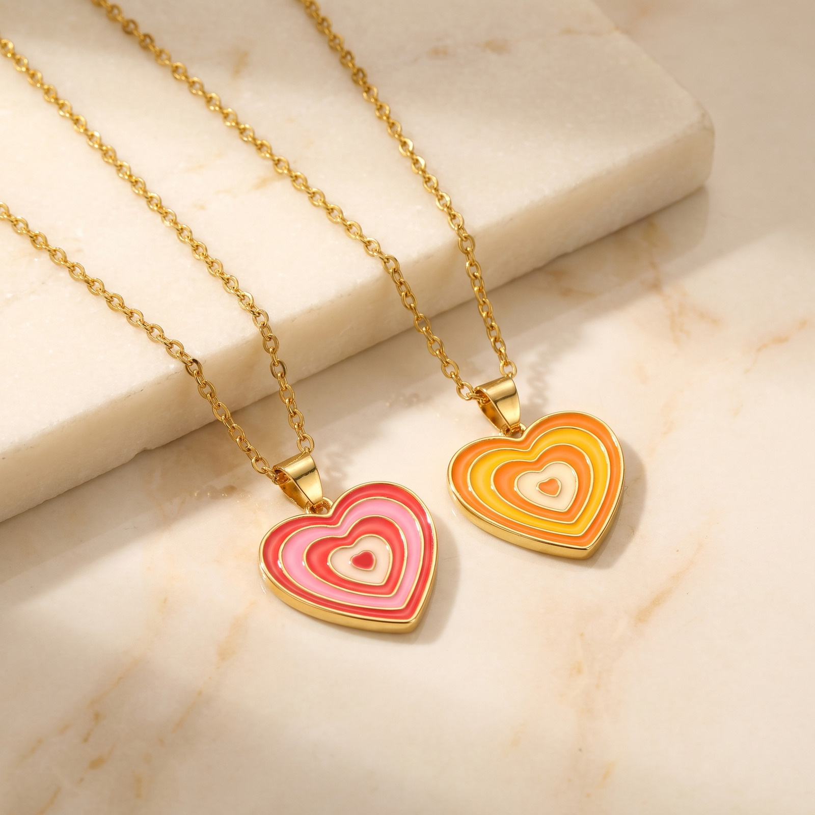 Layered Pendant Necklace Aesthetic - 여성용 Y2K 스타일 레이어드 에나멜 하트