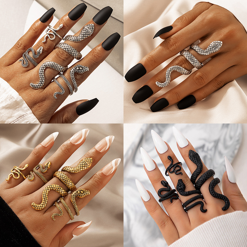 Vintage Punk Knuckle Rings Set - 펑크 뱀 모양의 너클 반지 남성용