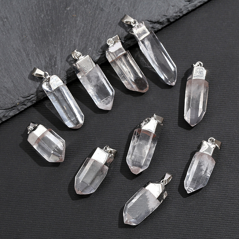 Crystal Pendant Necklace Natural Stone - 천연 투명 석영 크리스탈 펜던트 전기도금