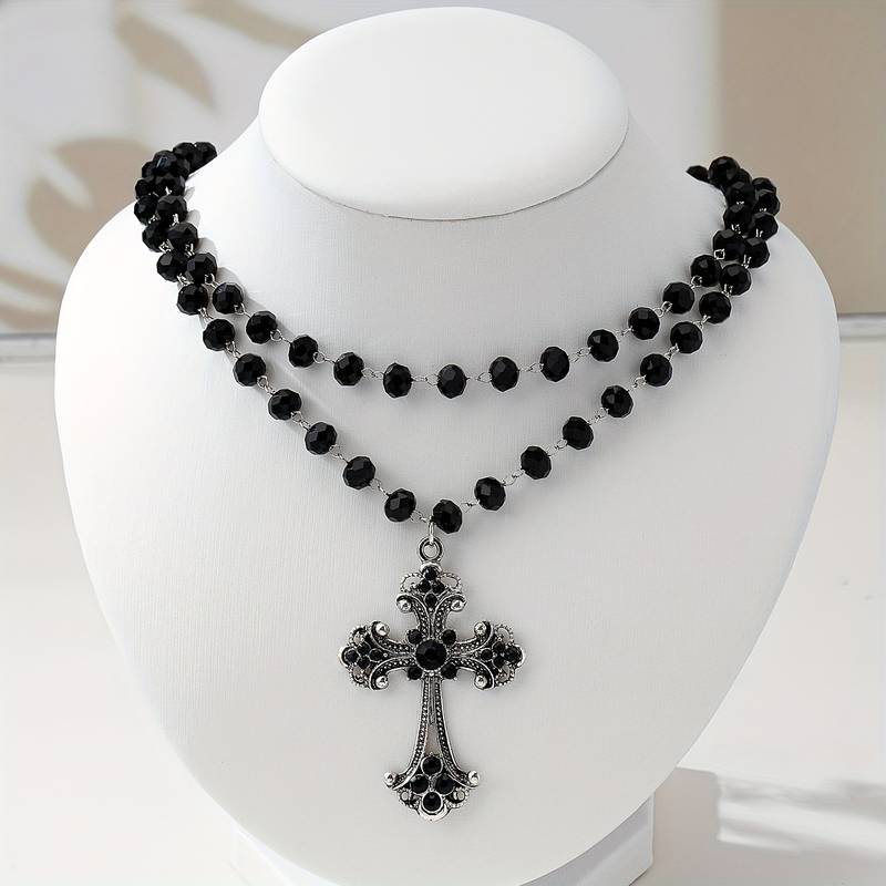 Layered Pendant Necklace Aesthetic - Y2K 그런지 고딕 레이어드 크로스 목걸이