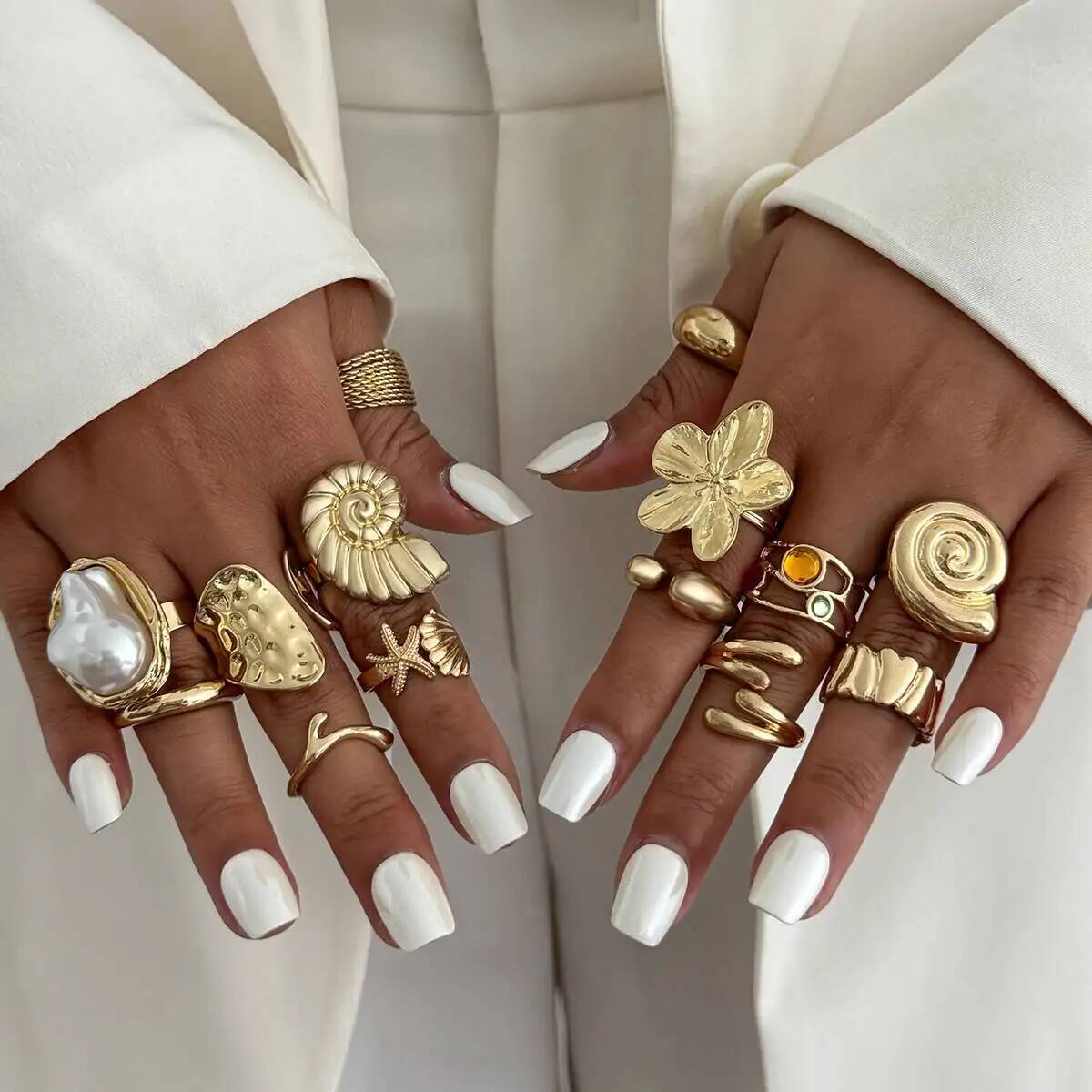 Vintage Punk Knuckle Rings Set - IngeSight.Z 14개 세트 힙합 창의적인 꽃