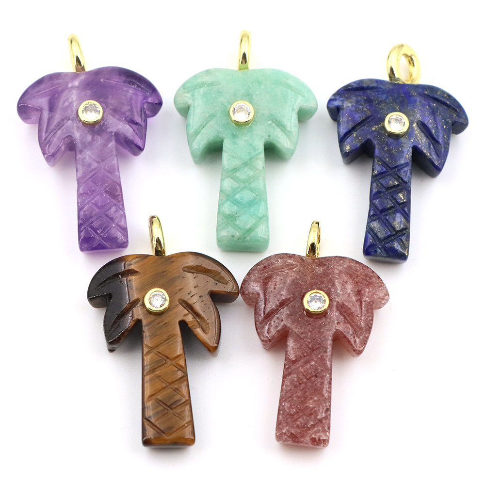 Crystal Pendant Necklace Natural Stone - 30mm 천연석 코코넛 나무 펜던트, 화이트