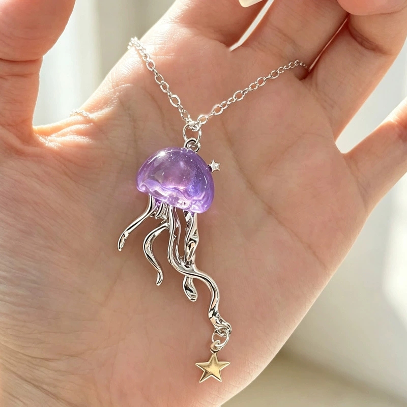 Layered Pendant Necklace Aesthetic - 귀여운 보라색 해파리 오션 스타 펜던트