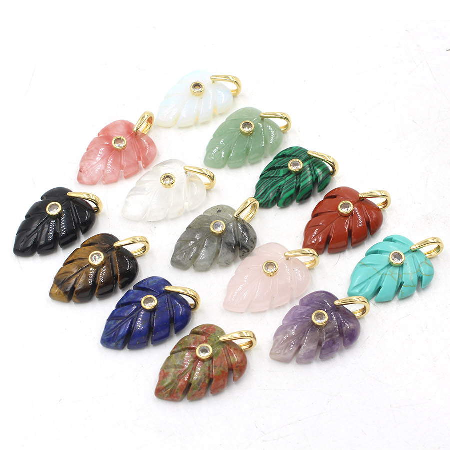 Crystal Pendant Necklace Natural Stone - 자연 치유 크리스탈 잎 펜던트, 지르콘