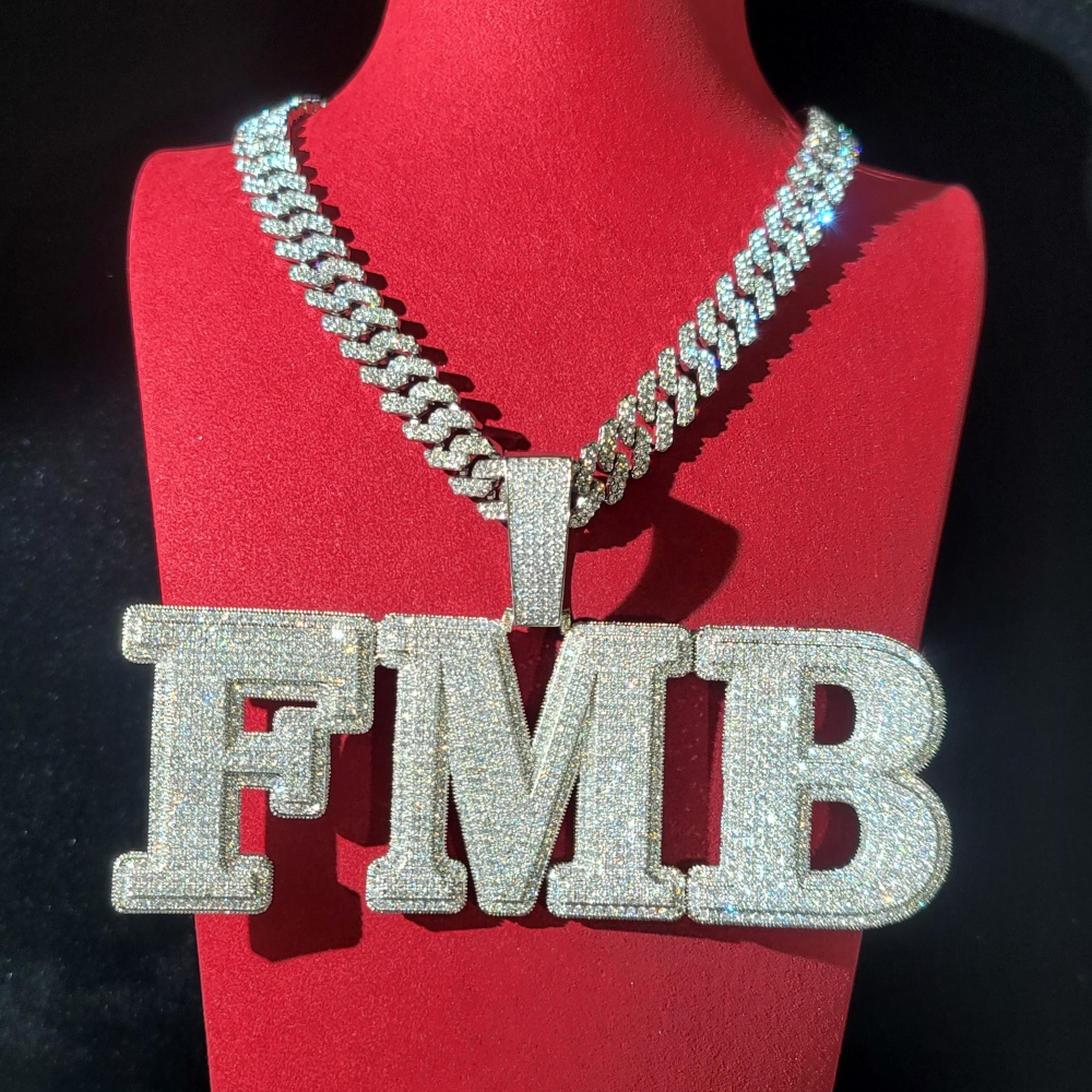 Cuban Link Chain 12Mm - 맞춤형 큐빅 지르코니아 문자&숫자 펜던트 아이스드
