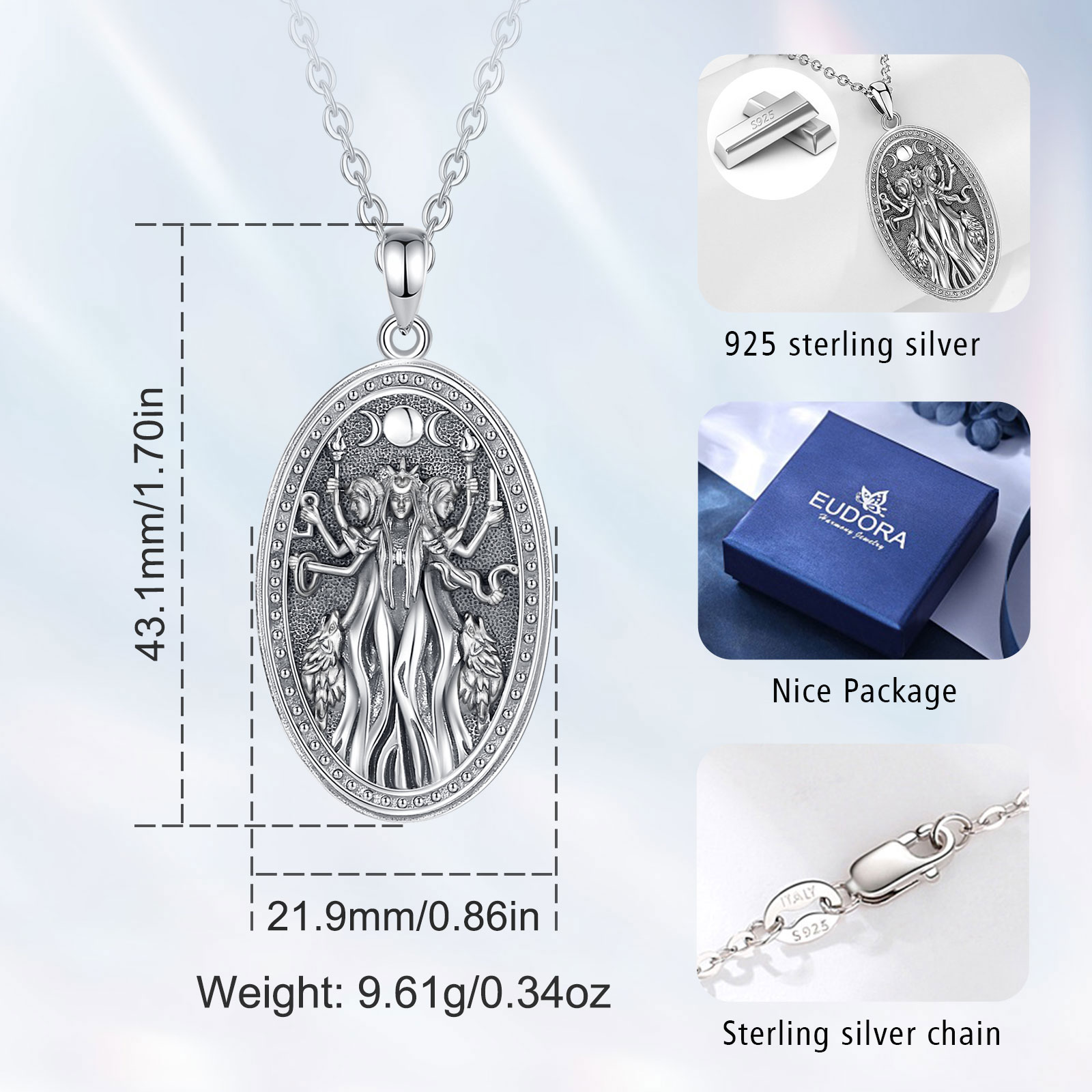 Eudora 925 스털링 실버 트리플 문 여신 목걸이 - 925 Sterling Silver Chain Necklace Men 리뷰 및 가격