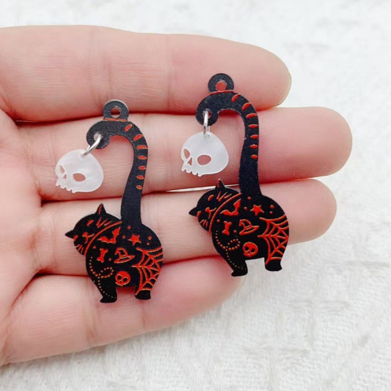 10pcs 할로윈 아크릴 유령 검은 고양이 해골 쥬얼리 - Earrings 리뷰 및 가격