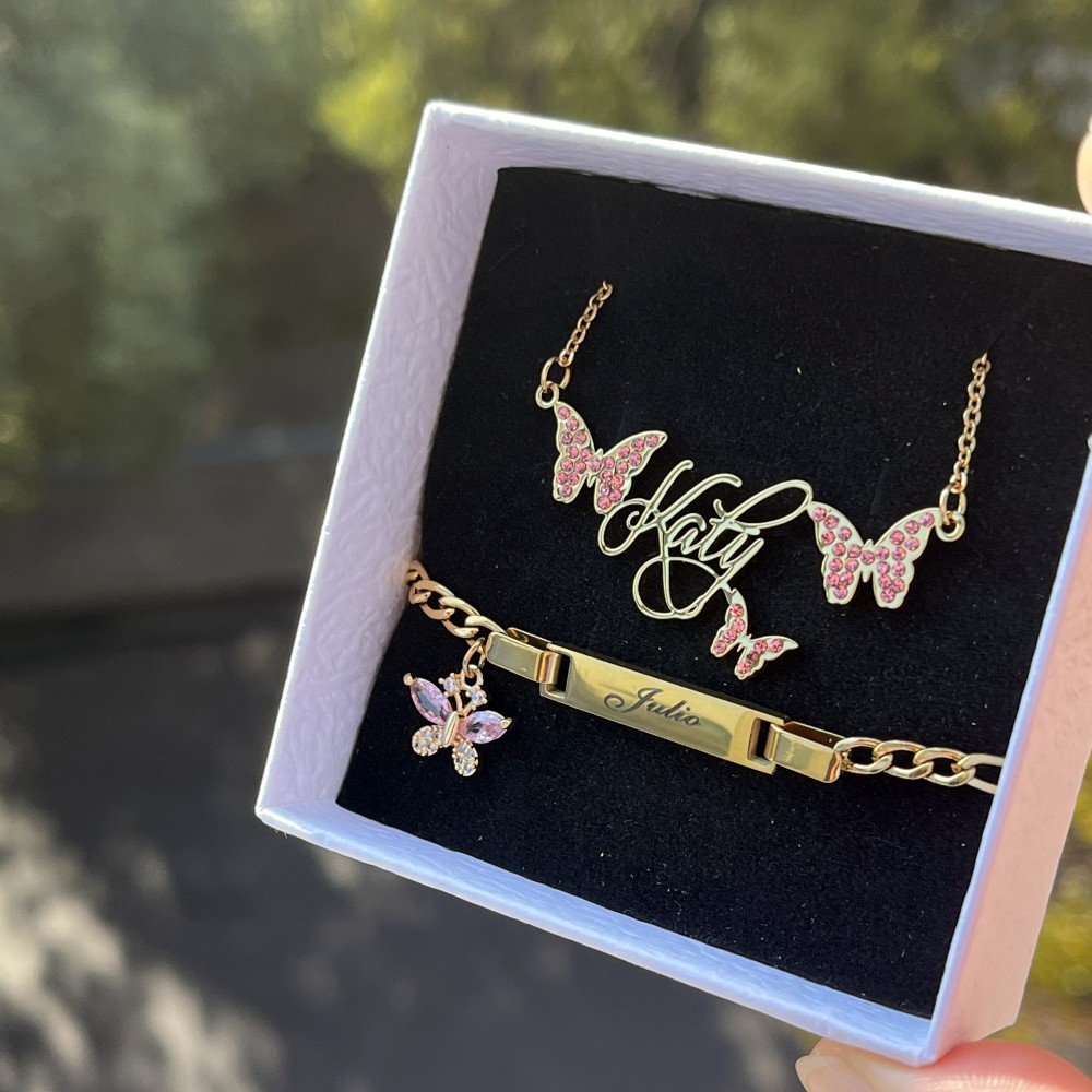 DUOYING 맞춤형 핑크 나비 세트, 맞춤형 탄생석  - Custom Name Necklace Stainless Steel 리뷰 및 가격