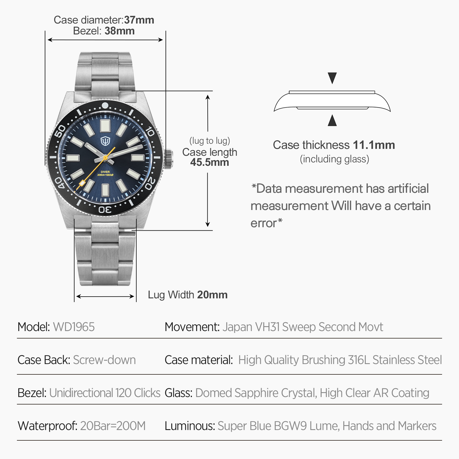 Watchdives 37Mm WD1965 V2 남성용  - Watch Accessories 리뷰 및 가격