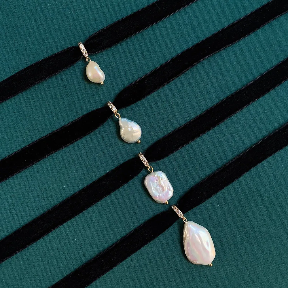 여성용 블랙 벨벳 리본 초커, 불규칙 물방울 사각형,  - Pearl Choker Necklace Vintage 리뷰 및 가격