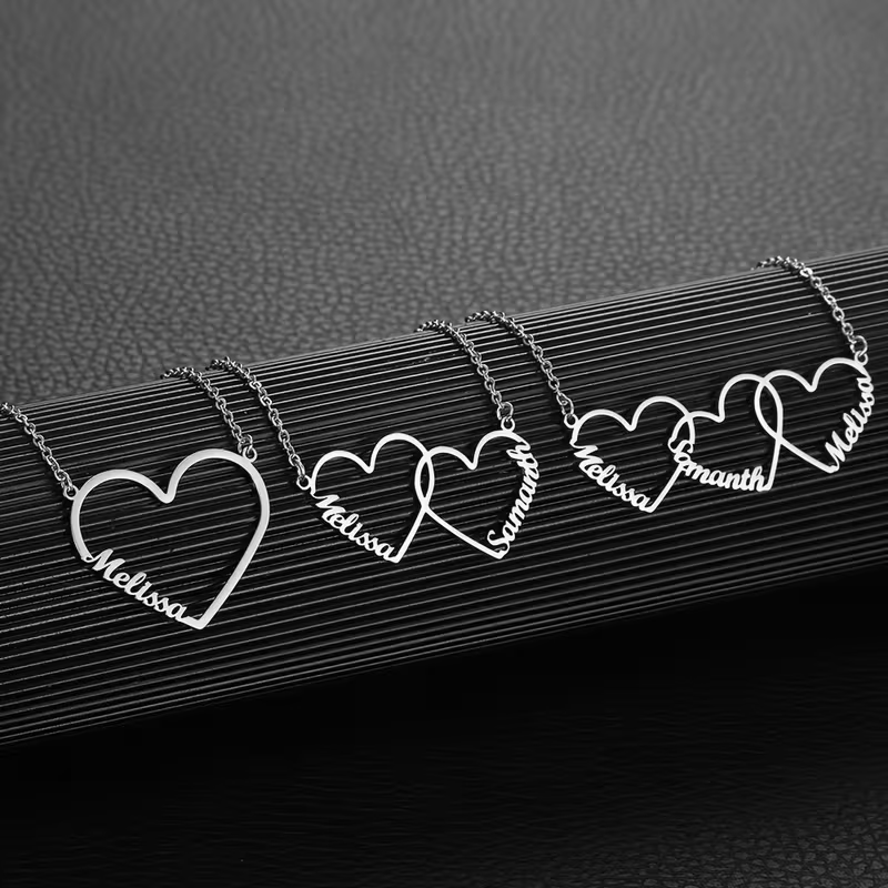 맞춤형 인터로킹 하트 네임 목걸이, 개인 맞춤 1/2/ - Custom Name Necklace Stainless Steel 리뷰 및 가격