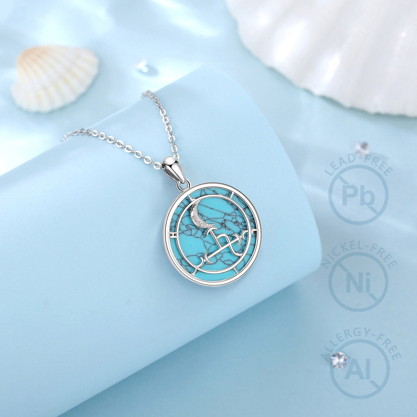 Eudora 925 스털링 실버 릴리스 달 목걸이, 청 - 925 Sterling Silver Chain Necklace Men 리뷰 및 가격