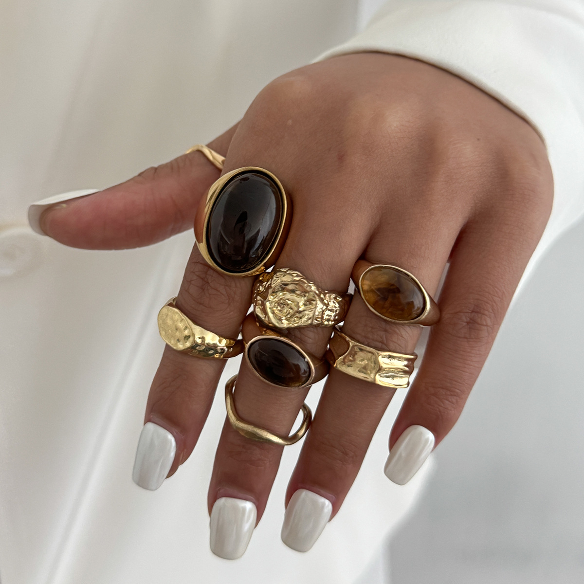 8개 세트 빈티지 앰버 라인스톤 메탈 여성용 반지 패션 - Vintage Punk Knuckle Rings Set 리뷰 및 가격