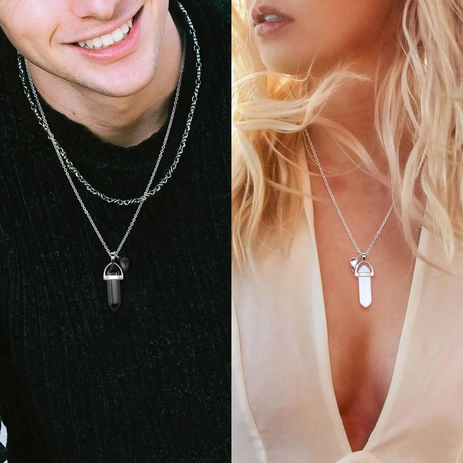 크리스탈 우정 커플 목걸이 (여성용, 남성용) 하트 참 - Magnetic Couple Matching Necklaces 리뷰 및 가격