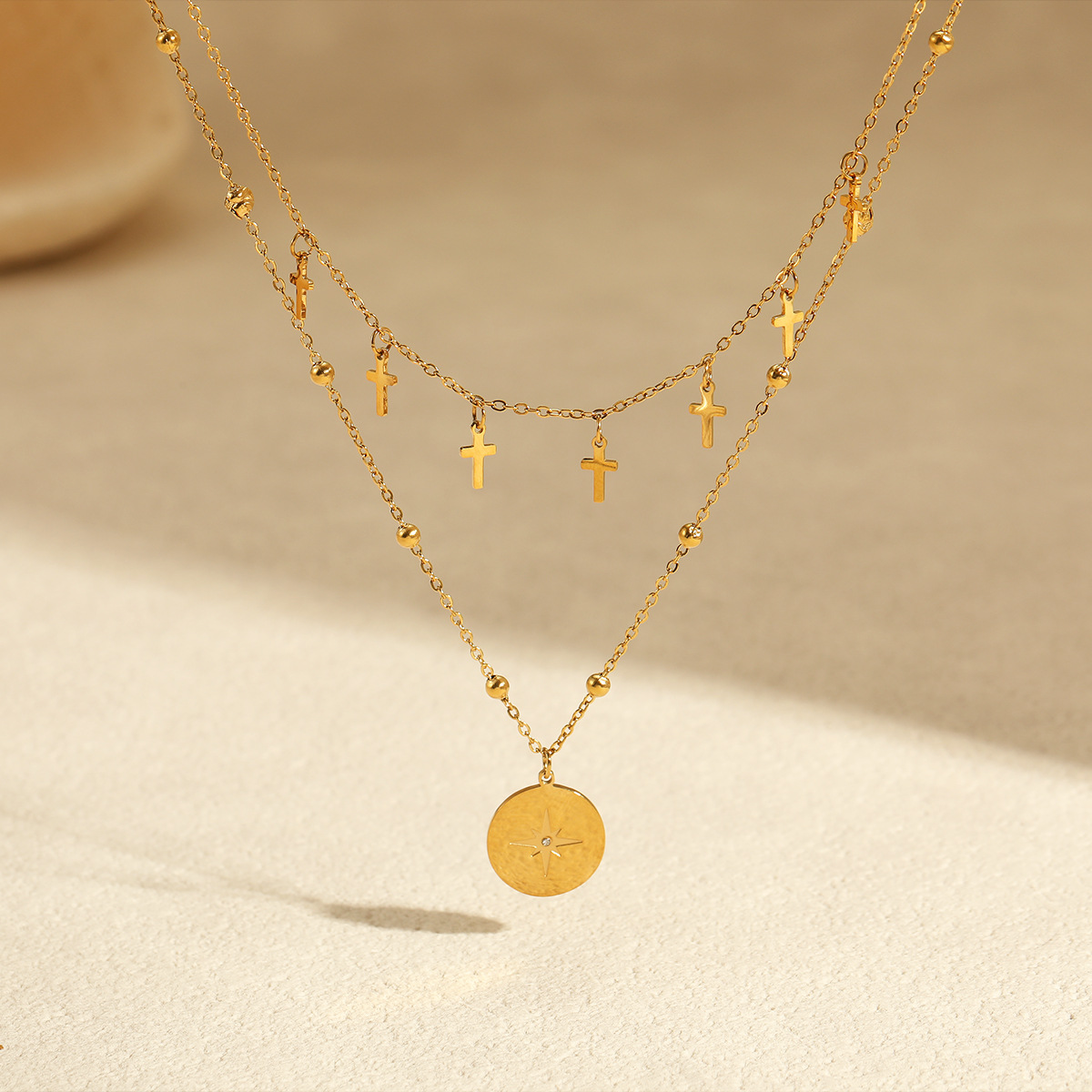 빈티지 더블 레이어 십자가 목걸이 방수 스테인리스 스틸 - Layered Pendant Necklace Aesthetic 리뷰 및 가격