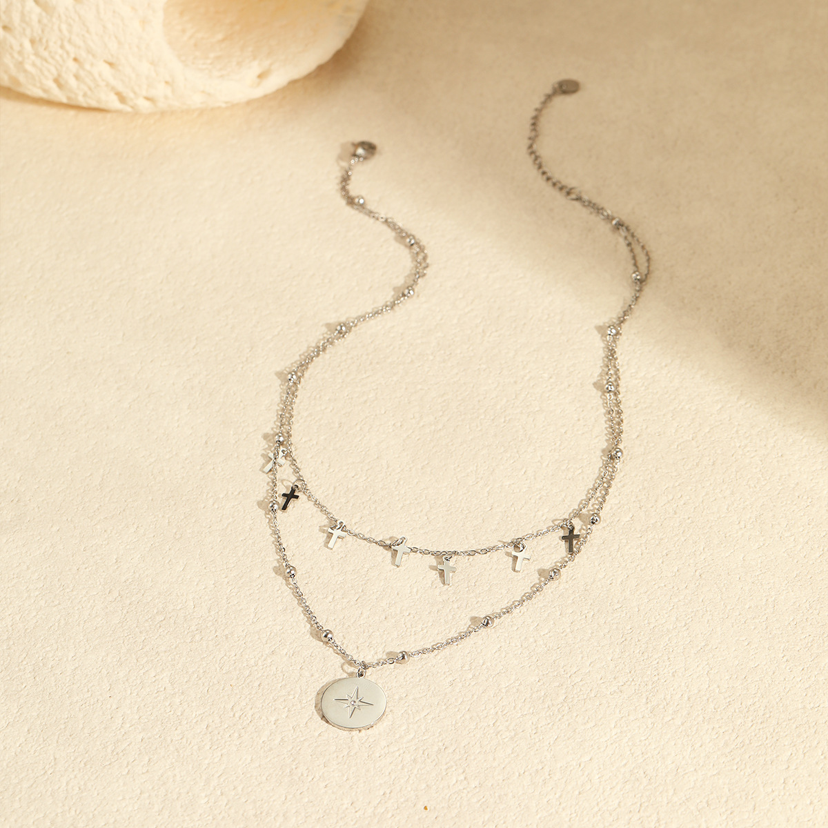 빈티지 더블 레이어 십자가 목걸이 방수 스테인리스 스틸 - Layered Pendant Necklace Aesthetic 리뷰 및 가격
