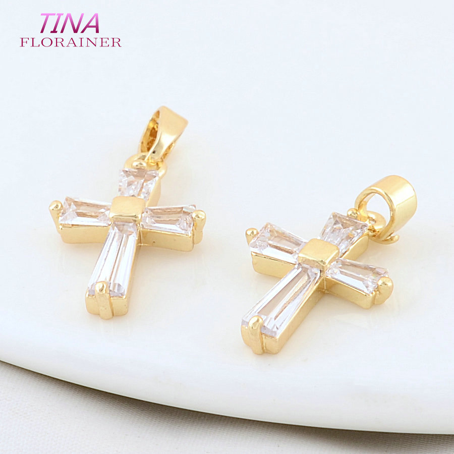6PCS 12*18MM 14K 골드 컬러 황동 지르콘  - Cross Pendant Necklace Gold 리뷰 및 가격