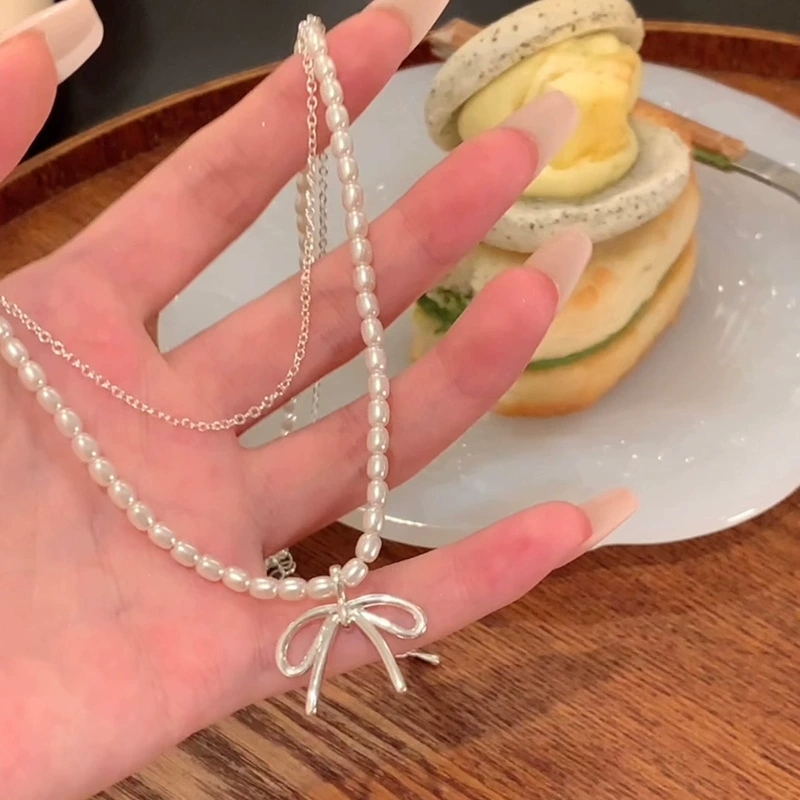 패션 빈티지 Bowknot 펜던트 진주 구슬 더블 레이 - Layered Pendant Necklace Aesthetic 리뷰 및 가격