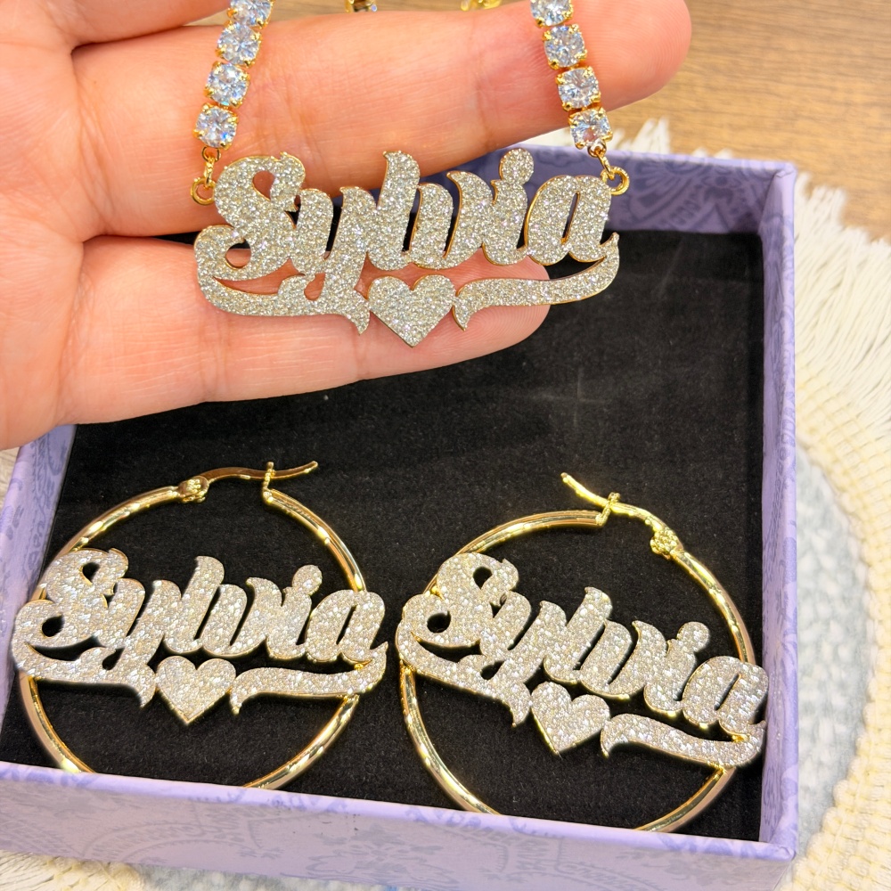DUOYING 맞춤형 블링 네임 후프 귀걸이 목걸이 세 - Custom Name Necklace Stainless Steel 리뷰 및 가격