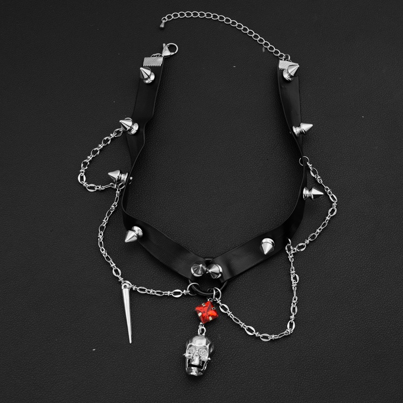 다크 스컬 가죽 초커, Y2K 헤비듀티 펑크 목걸이 서 - Goth Punk Spike Choker 리뷰 및 가격