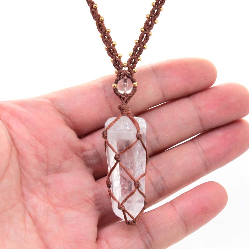 여성을위한 크리스탈 석영 Macrame 땋은 돌 펜던트 - Crystal Pendant Necklace Natural Stone 리뷰 및 가격