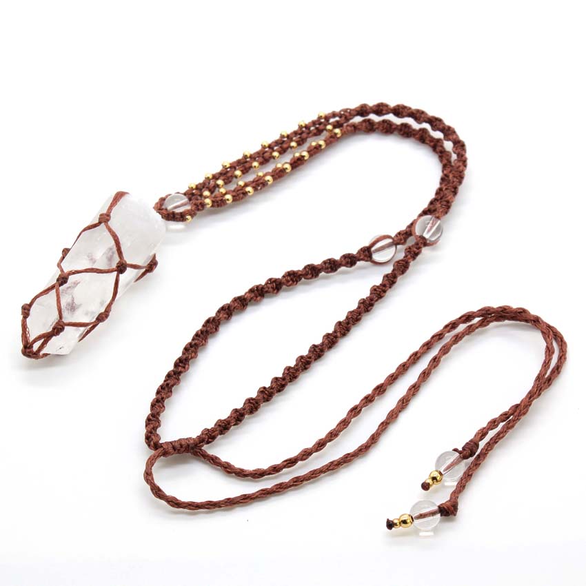 여성을위한 크리스탈 석영 Macrame 땋은 돌 펜던트 - Crystal Pendant Necklace Natural Stone 리뷰 및 가격