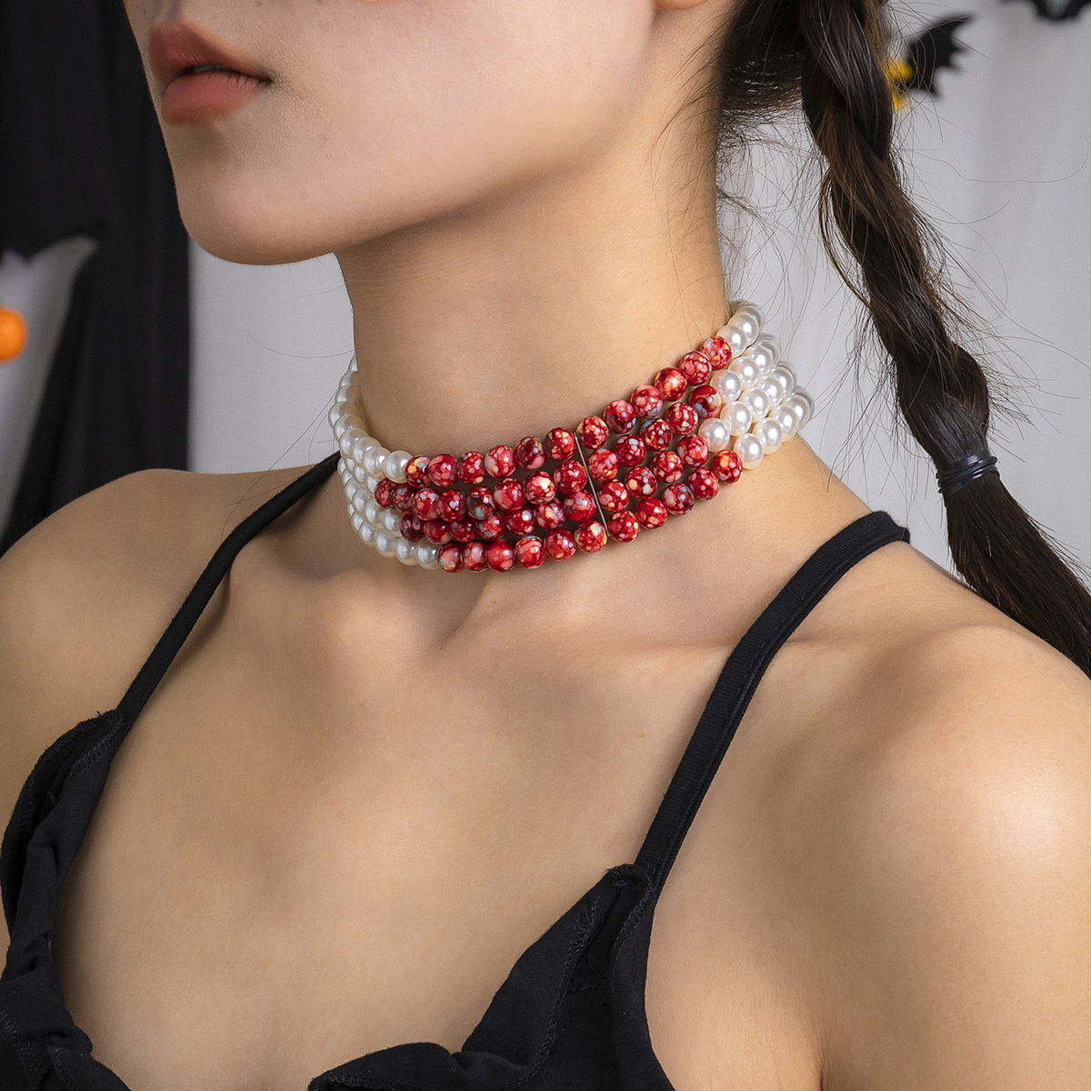 여성용 다층 빈티지 붉은 피 패턴 모조 진주 술 펜던트 - Pearl Choker Necklace Vintage 리뷰 및 가격