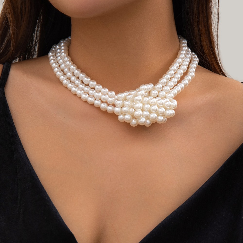 패션 레트로 블랙 화이트 스티칭 매듭 멀티 레이어 인조 - Pearl Choker Necklace Vintage 리뷰 및 가격