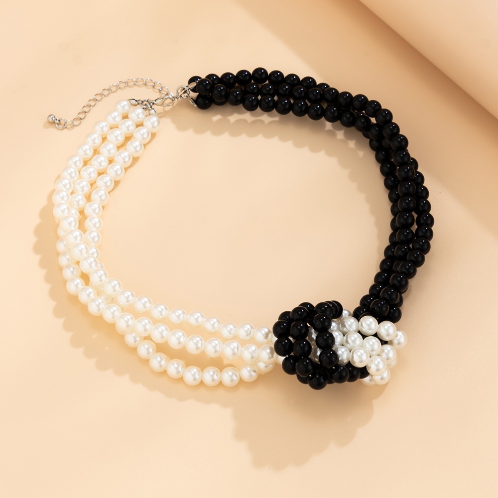 패션 레트로 블랙 화이트 스티칭 매듭 멀티 레이어 인조 - Pearl Choker Necklace Vintage 리뷰 및 가격
