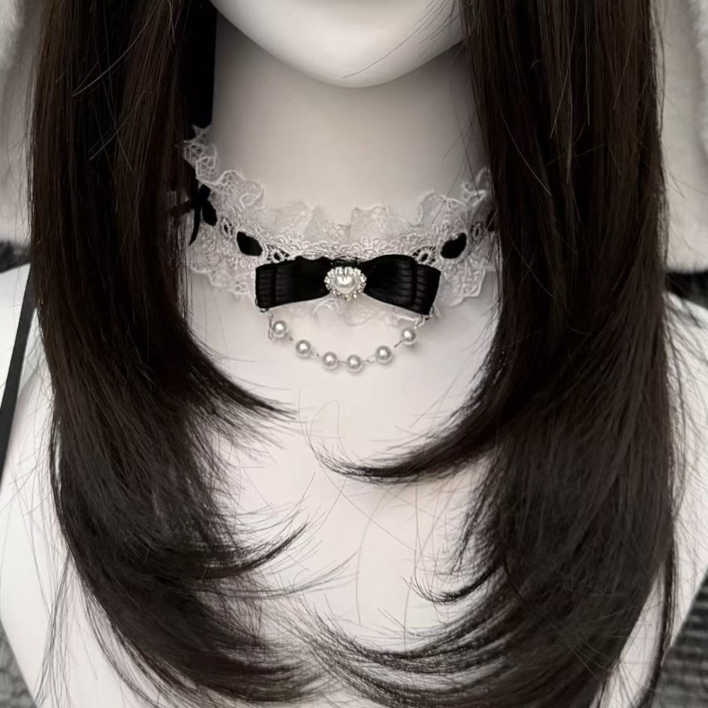 레이스 보우 프릴 패션 초커 목걸이 여성용 로리타 진주 - Pearl Choker Necklace Vintage 리뷰 및 가격