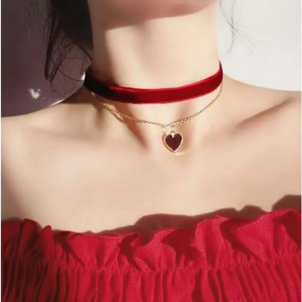 멀티 레이어 블랙 피치 하트 펜던트 초커, 여성 소녀들 - Layered Pendant Necklace Aesthetic 리뷰 및 가격