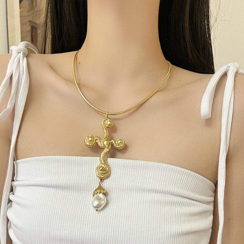 빈티지 과장된 바로크 진주 크로스 펜던트 목걸이, 기질 - Pearl Choker Necklace Vintage 리뷰 및 가격