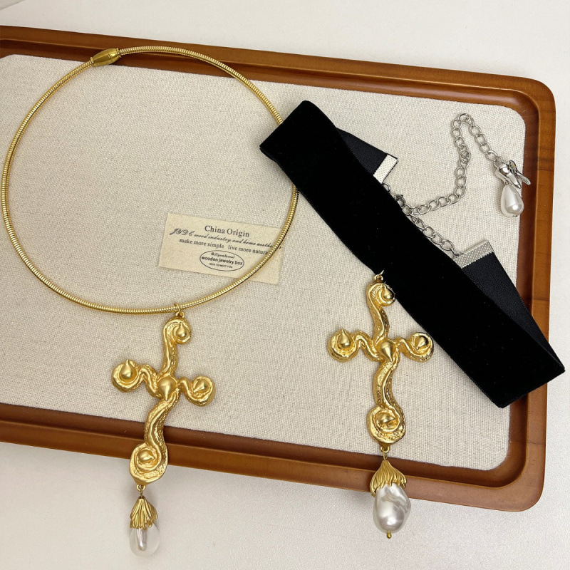 빈티지 과장된 바로크 진주 크로스 펜던트 목걸이, 기질 - Pearl Choker Necklace Vintage 리뷰 및 가격
