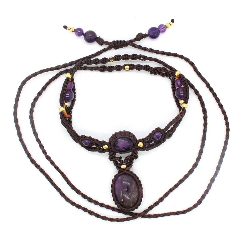 여성을위한 크리스탈 땋은 Macrame 스톤 펜던트 목 - Crystal Pendant Necklace Natural Stone 리뷰 및 가격