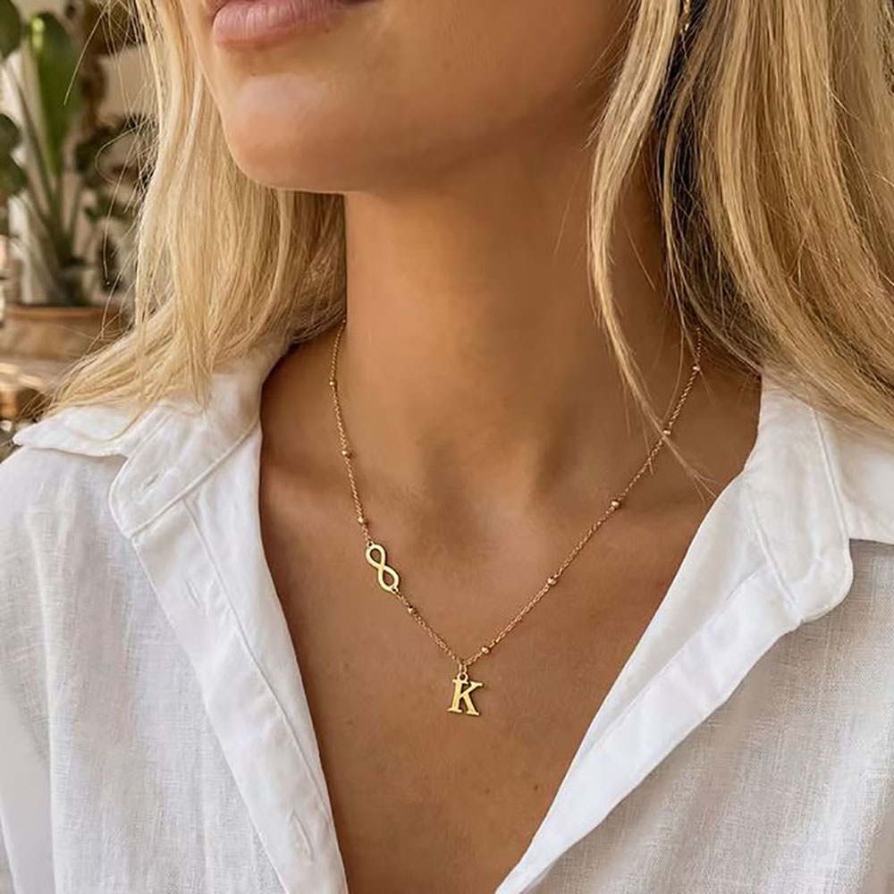맞춤형 무한대 기호 이니셜 레터 비즈 체인 목걸이 18 - Initial Letter Necklace 18K Gold 리뷰 및 가격